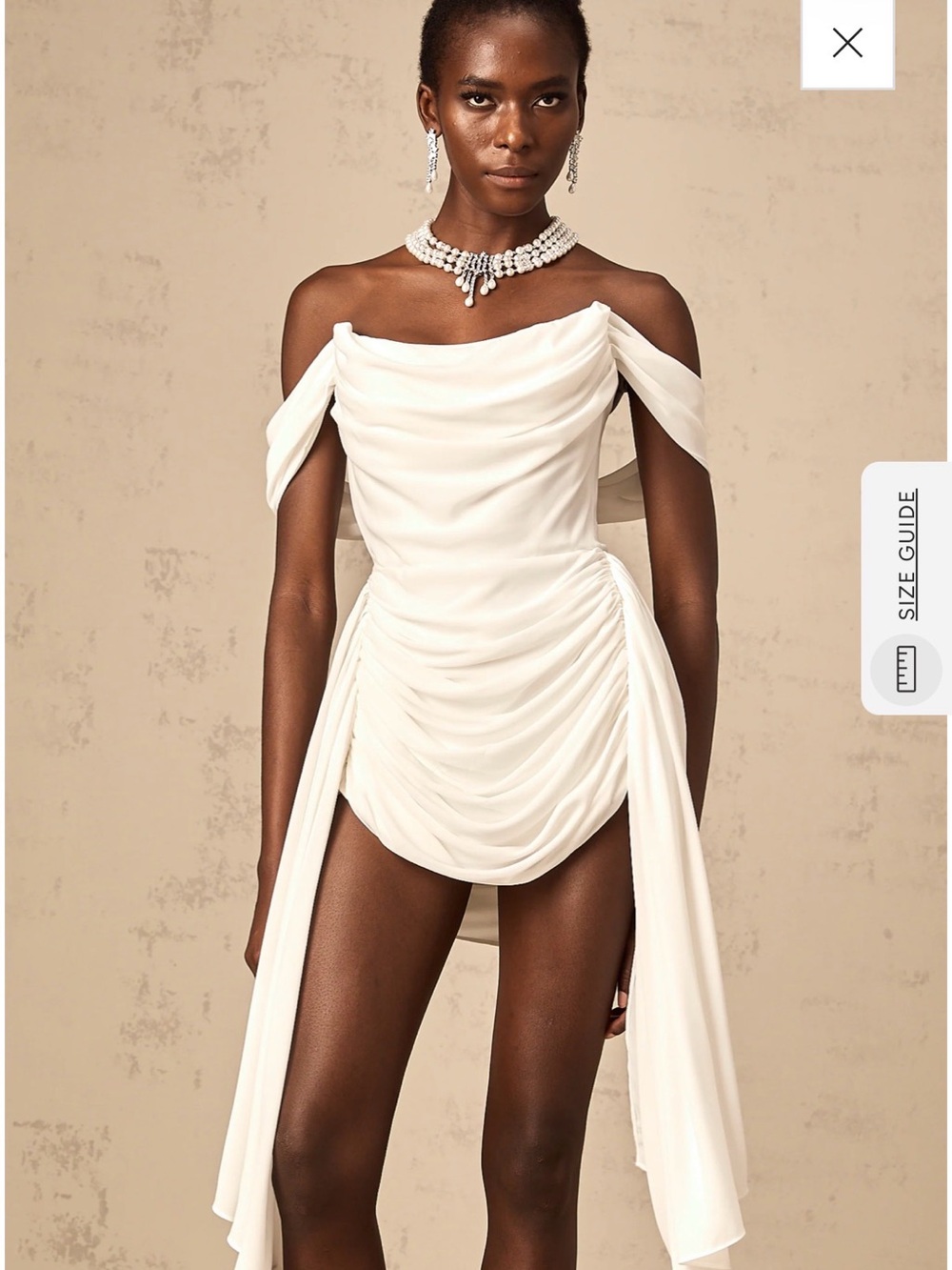 Off-Shoulder White Draped Mini Dress